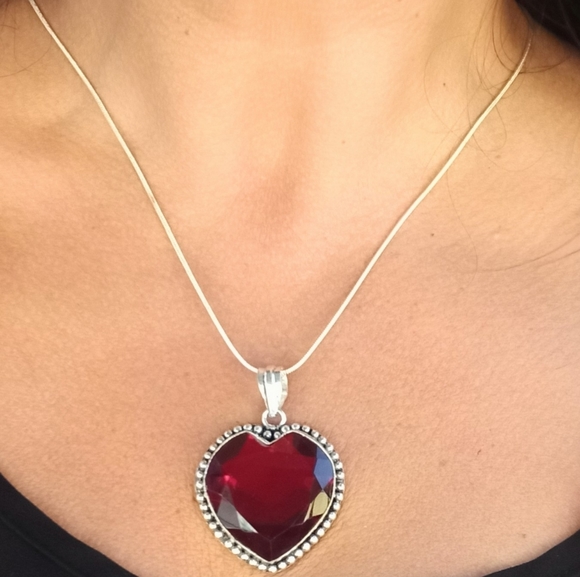 Dreamgems Jewelry - Quartz Red Heart Necklace 925 Sterling Silver